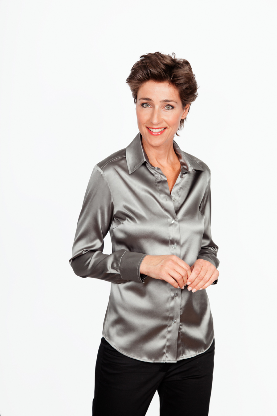 Mode Blouses Zijden blouses Rena Marx Zijden blouse lichtgrijs dierenprint casual uitstraling 